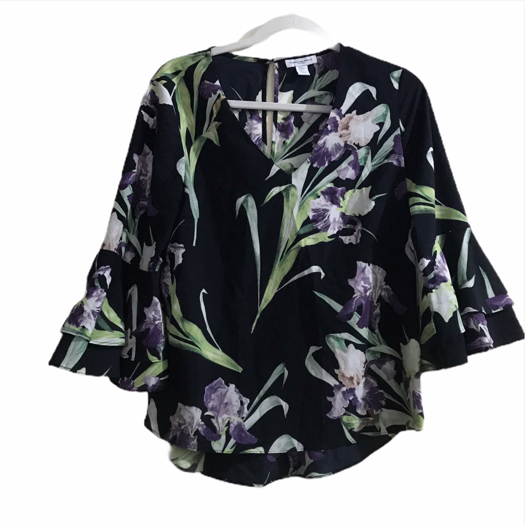 Carolina Belle Blouse Navy Floral Bell Sleeve Med